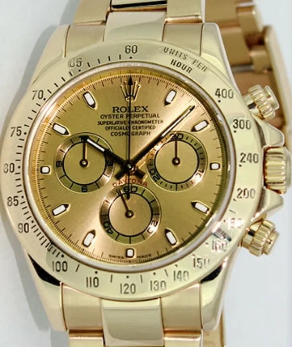 Men's Watches | Racing Professional Watches | Sant Blanc ROLEX 40mm Mens 18kt Yellow Gold Daytona Champagne Index Dial Model 116528