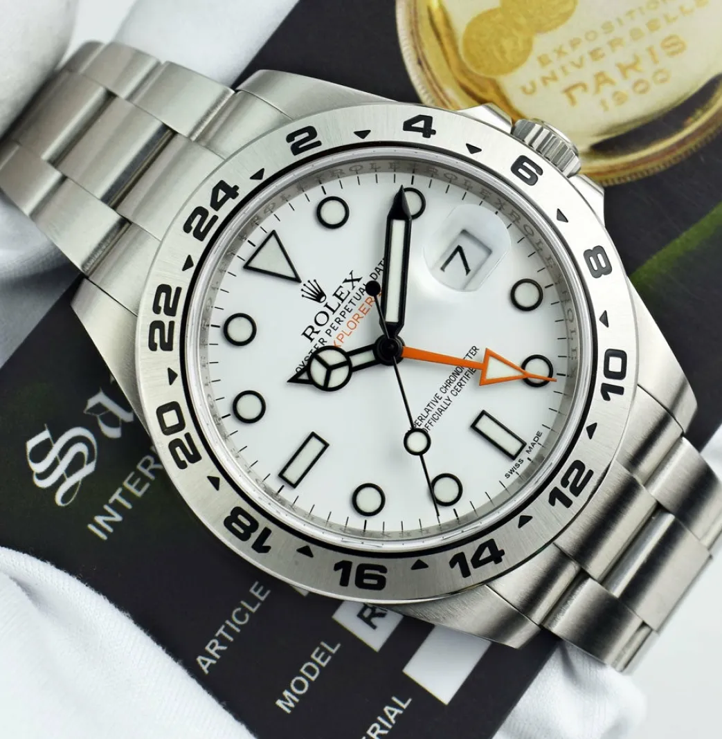 rolex_mm_mens_stainless_s_4-3.webp Sports Watches | Men's Watches | Sant Blanc ROLEX 42mm Mens Stainless Steel Explorer II White Dial Model 216570