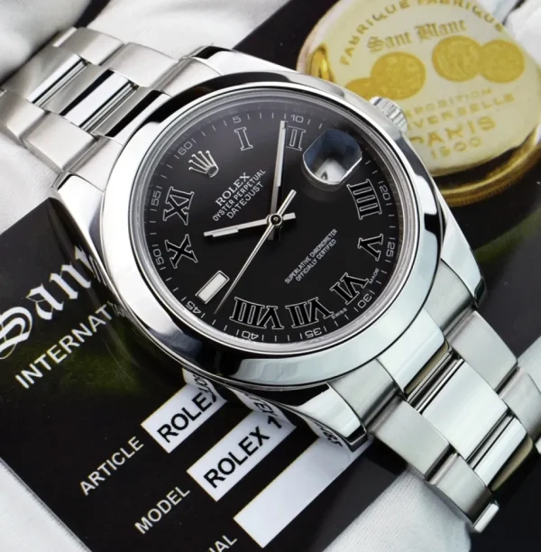 Men's Watches | Dress Watches | Sant Blanc ROLEX 41mm Mens Stainless Steel DateJust II Black Roman Dial Model 116300