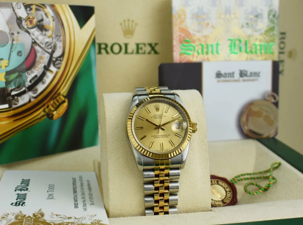 rolex_mm_midsize_kt_gold__0-2.webp Ladies Watches | Dress Watches | Sant Blanc ROLEX 31mm MIDSIZE 18kt Gold & SS Datejust Champagne Model 68273