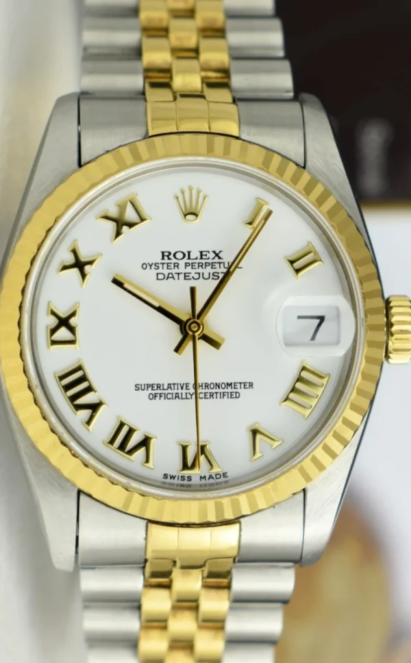 Dress Watches | Sant Blanc ROLEX 31mm MidSize 18kt Gold & Stainless Steel Datejust White Bold Roman Dial Model 68273