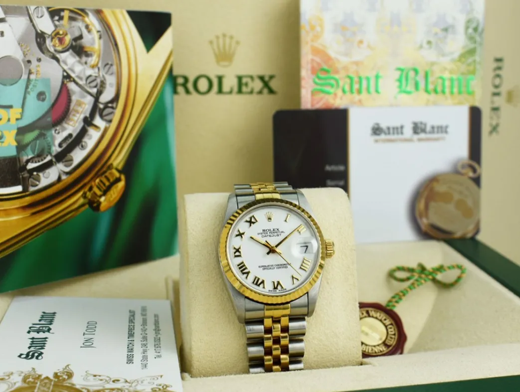 rolex_mm_midsize_kt_gold__2-1.webp Dress Watches | Sant Blanc ROLEX 31mm MidSize 18kt Gold & Stainless Steel Datejust White Bold Roman Dial Model 68273