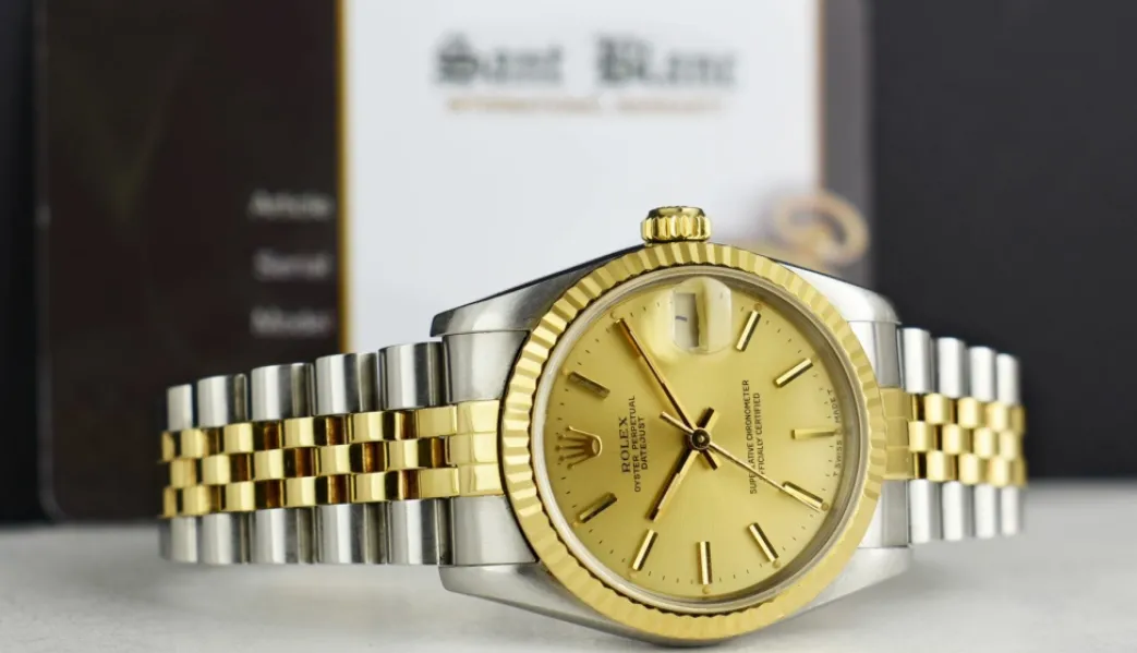 rolex_mm_midsize_kt_gold__3-2.webp Ladies Watches | Dress Watches | Sant Blanc ROLEX 31mm MIDSIZE 18kt Gold & SS Datejust Champagne Model 68273