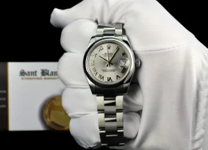 Ladies Watches | Dress Watches | Sant Blanc ROLEX 31mm Mid-Size Stainless Steel Datejust Rhodium Roman Dial Model 178240