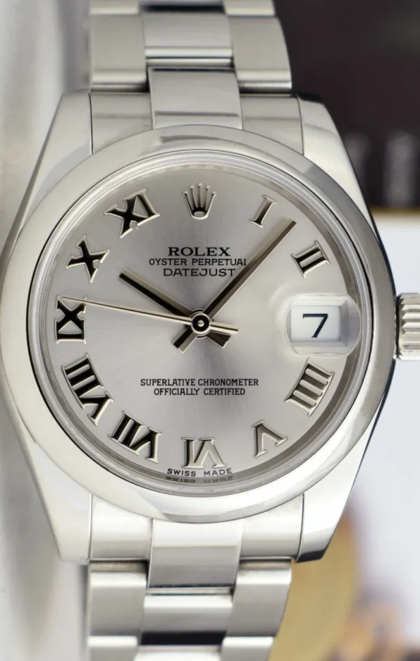 Ladies Watches | Dress Watches | Sant Blanc ROLEX 31mm Mid-Size Stainless Steel Datejust Rhodium Roman Dial Model 178240