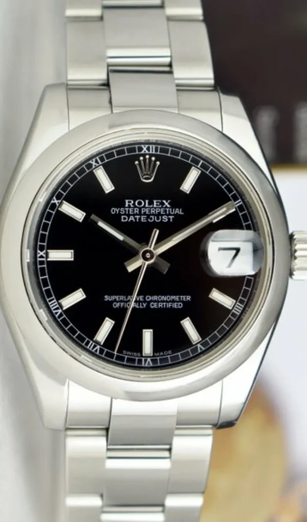 Dress Watches | Sant Blanc ROLEX 31mm Mid-Size Stainless Steel Datejust Black Index Model 178240
