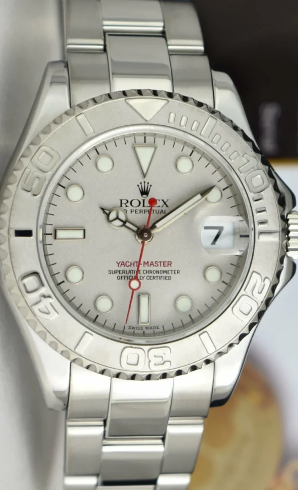 Yachting Professional Watches | Sant Blanc ROLEX 35mm Platinum & Stainless Steel Yachmaster Platinum Dial Model 168622