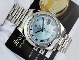 President Dress Watches | Sant Blanc ROLEX 41mm Platinum DayDate II President Glacier Concentric Roman Dial Model 218206