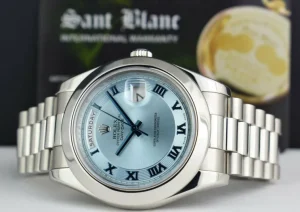 President Dress Watches | Sant Blanc ROLEX 41mm Platinum DayDate II President Glacier Concentric Roman Dial Model 218206