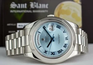 President Dress Watches | Sant Blanc ROLEX 41mm Platinum DayDate II President Glacier Concentric Roman Dial Model 218206