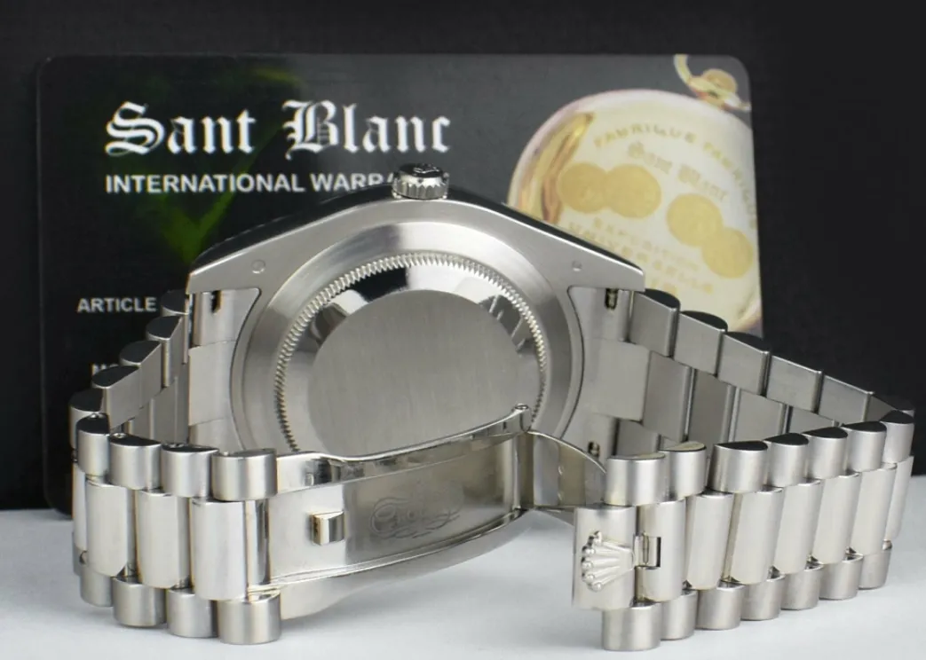 rolex_mm_platinum_daydate_8.webp President Dress Watches | Sant Blanc ROLEX 41mm Platinum DayDate II President Glacier Concentric Roman Dial Model 218206