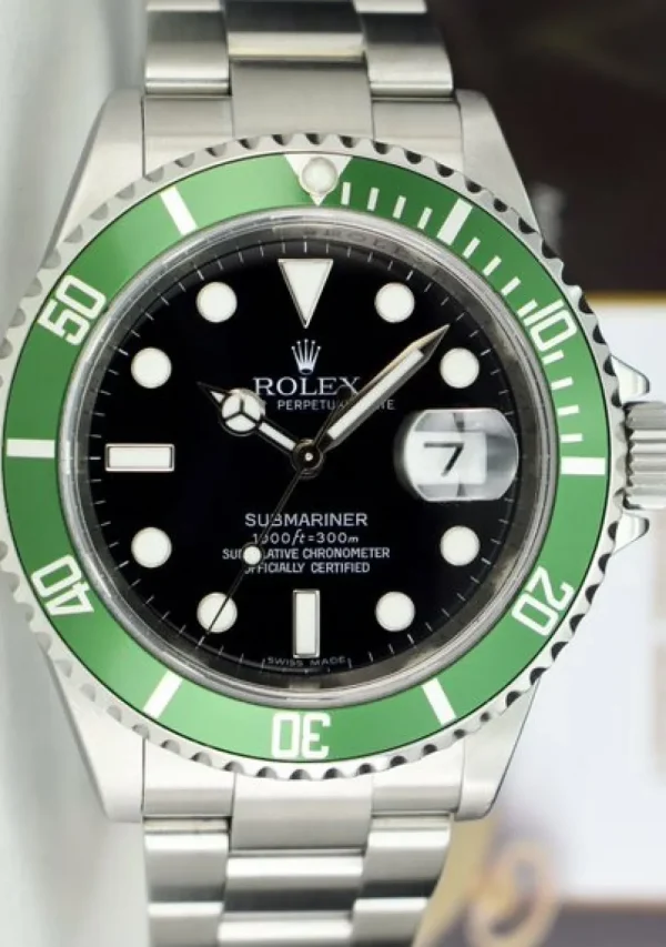 Diving Professional Watches | Men's Watches | Sant Blanc ROLEX 40mm Rehaut Stainless Steel Submariner Green Bezel Kermit Model 16610