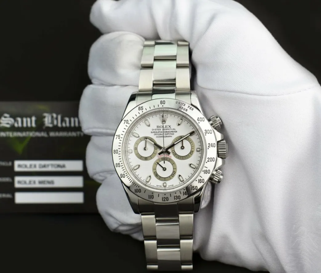 rolex_mm_stainless_dayton_1.webp Men's Watches | Racing Professional Watches | Sant Blanc ROLEX 40mm Stainless Daytona White Index Dial Fat Clasp Model 116520