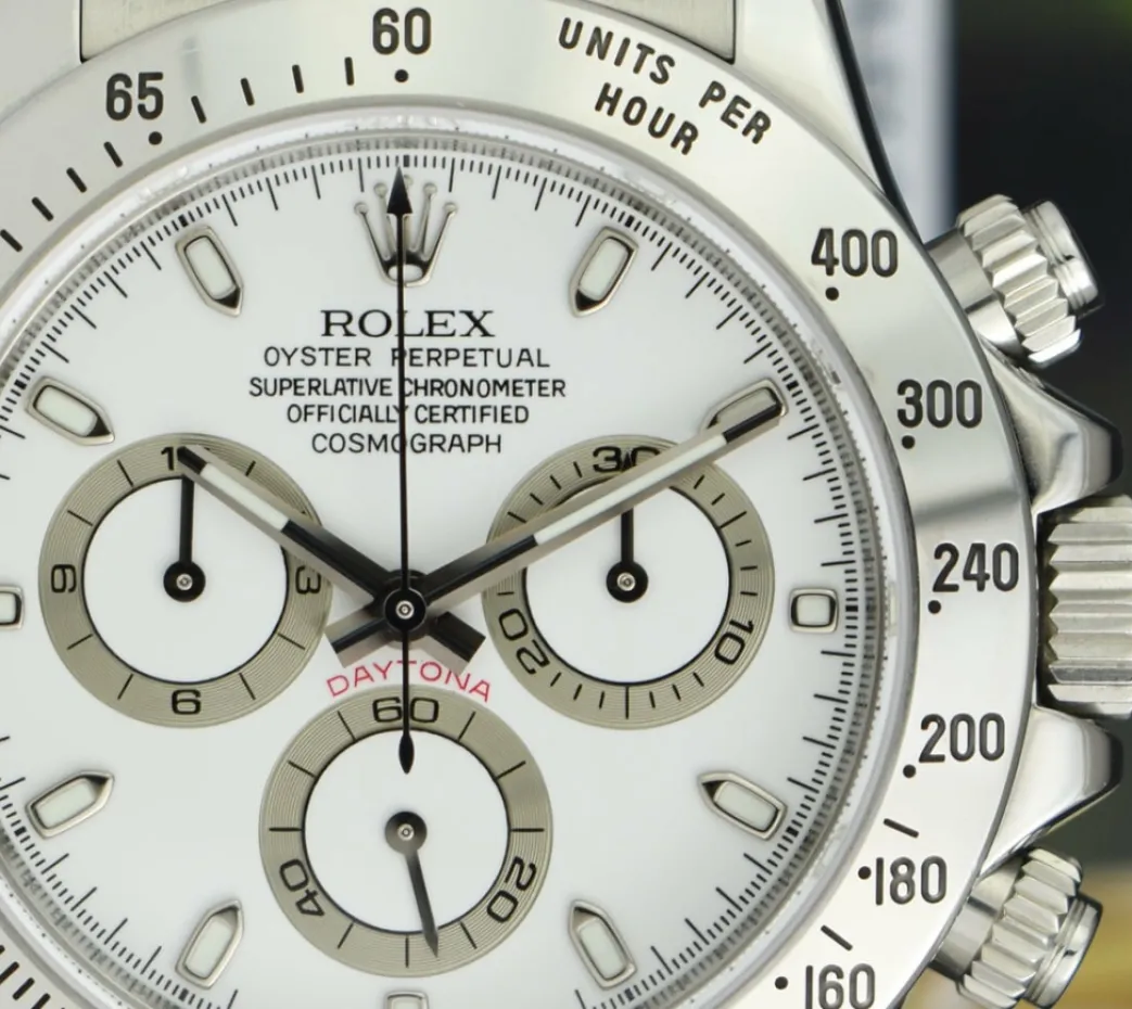 rolex_mm_stainless_dayton_11.webp Men's Watches | Racing Professional Watches | Sant Blanc ROLEX 40mm Stainless Daytona White Index Dial Fat Clasp Model 116520
