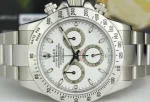 Men's Watches | Racing Professional Watches | Sant Blanc ROLEX 40mm Stainless Daytona White Index Dial Fat Clasp Model 116520