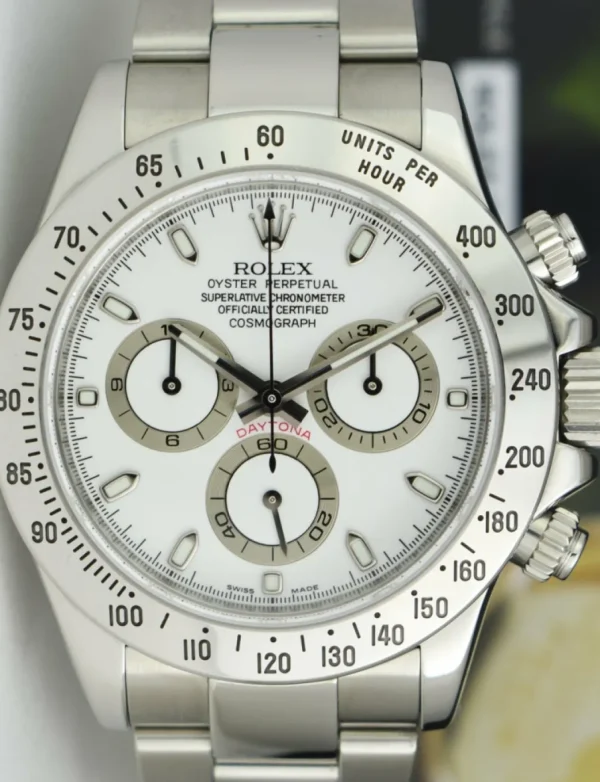 Men's Watches | Racing Professional Watches | Sant Blanc ROLEX 40mm Stainless Daytona White Index Dial Fat Clasp Model 116520