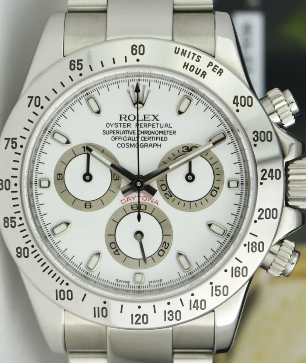 rolex_mm_stainless_dayton_8.webp Men's Watches | Racing Professional Watches | Sant Blanc ROLEX 40mm Stainless Daytona White Index Dial Fat Clasp Model 116520