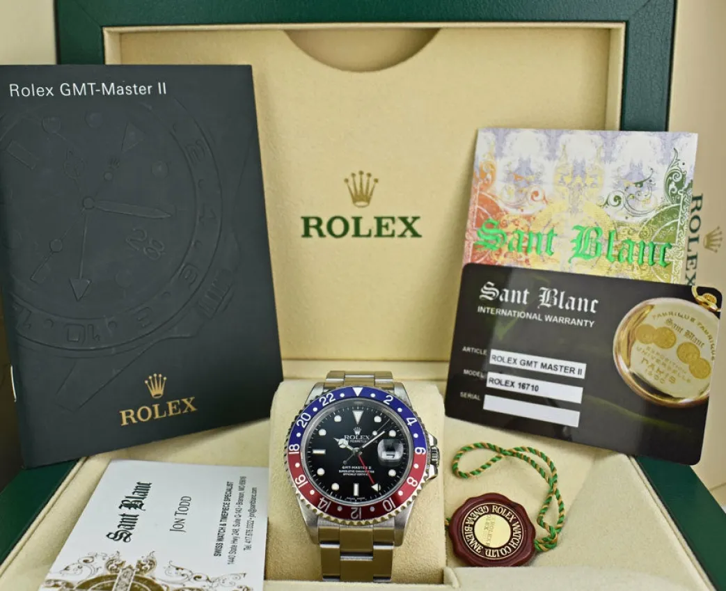 rolex_mm_stainless_gmt_ma_0.webp Sports Watches | Pilots Professional Watches | Sant Blanc ROLEX 40mm Stainless GMT Master II Pepsi Blue-Red Bezel SEL Model 16710