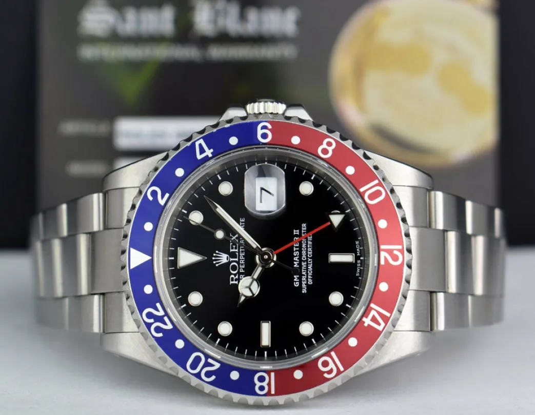 rolex_mm_stainless_gmt_ma_3.webp Sports Watches | Pilots Professional Watches | Sant Blanc ROLEX 40mm Stainless GMT Master II Pepsi Blue-Red Bezel SEL Model 16710