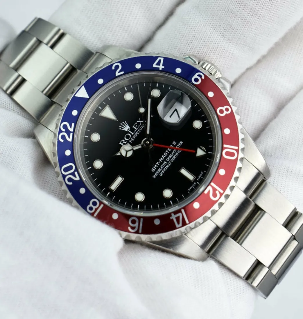 rolex_mm_stainless_gmt_ma_7.webp Sports Watches | Pilots Professional Watches | Sant Blanc ROLEX 40mm Stainless GMT Master II Pepsi Blue-Red Bezel SEL Model 16710