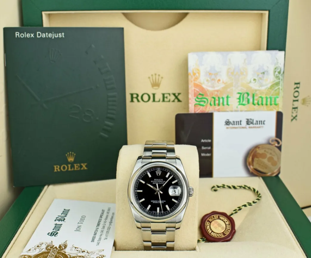 rolex_mm_stainless_steel__0-22.webp Men's Watches | Dress Watches | Sant Blanc ROLEX 36mm Stainless Steel DateJust Black Index Dial Oyster Band Model 116200