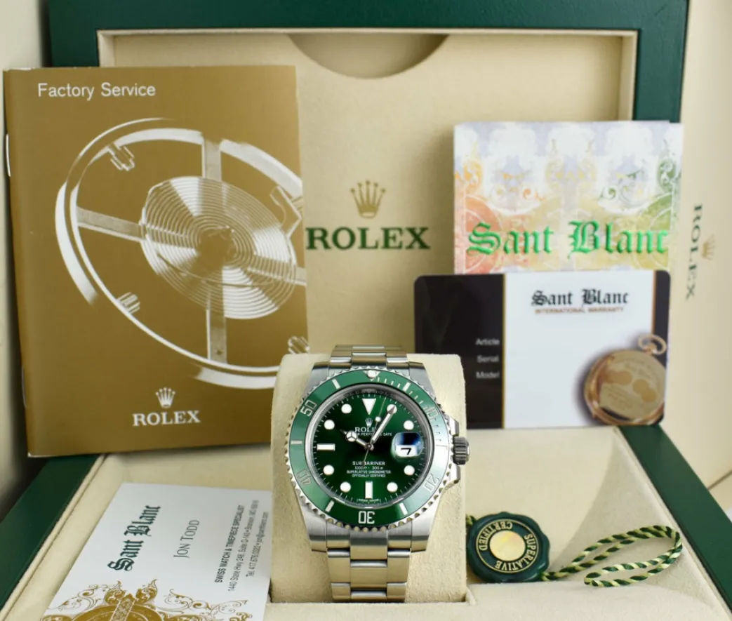 rolex_mm_stainless_steel__0-63.webp Diving Professional Watches | Sports Watches | Sant Blanc ROLEX 40mm Stainless Steel Submariner Green Ceramic Bezel - Hulk - Model 116610LV