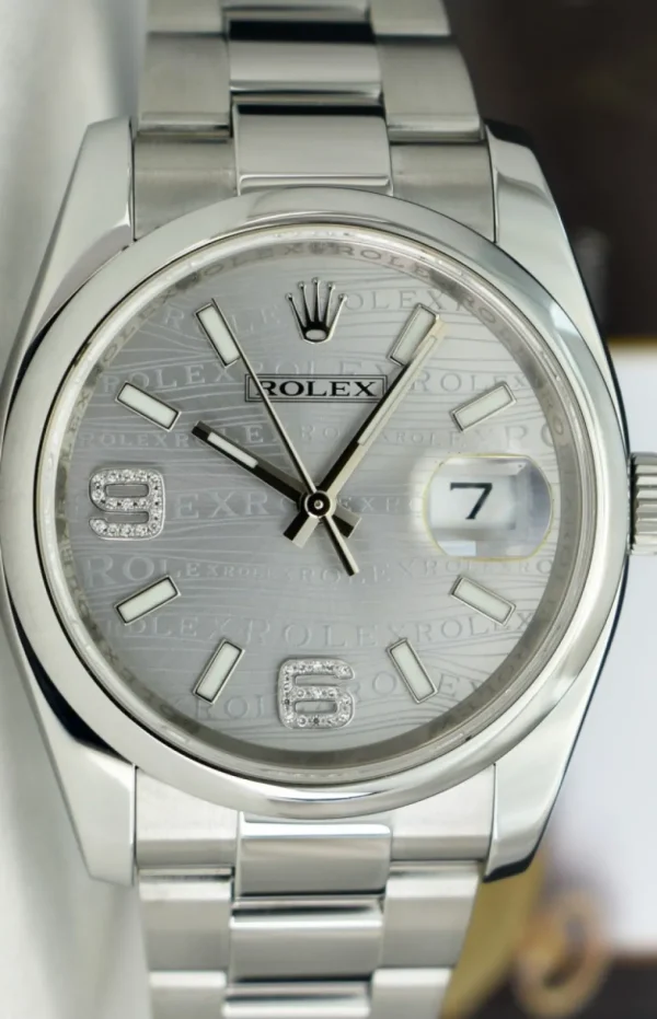 Men's Watches | Dress Watches | Sant Blanc ROLEX 36mm Stainless Steel DateJust Silver Wave Diamond Dial Model 116200