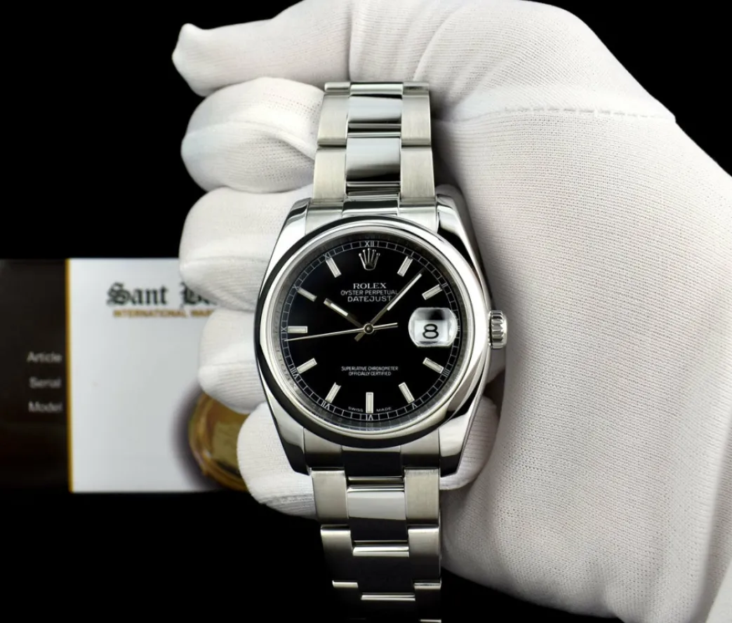 rolex_mm_stainless_steel__1-22.webp Men's Watches | Dress Watches | Sant Blanc ROLEX 36mm Stainless Steel DateJust Black Index Dial Oyster Band Model 116200