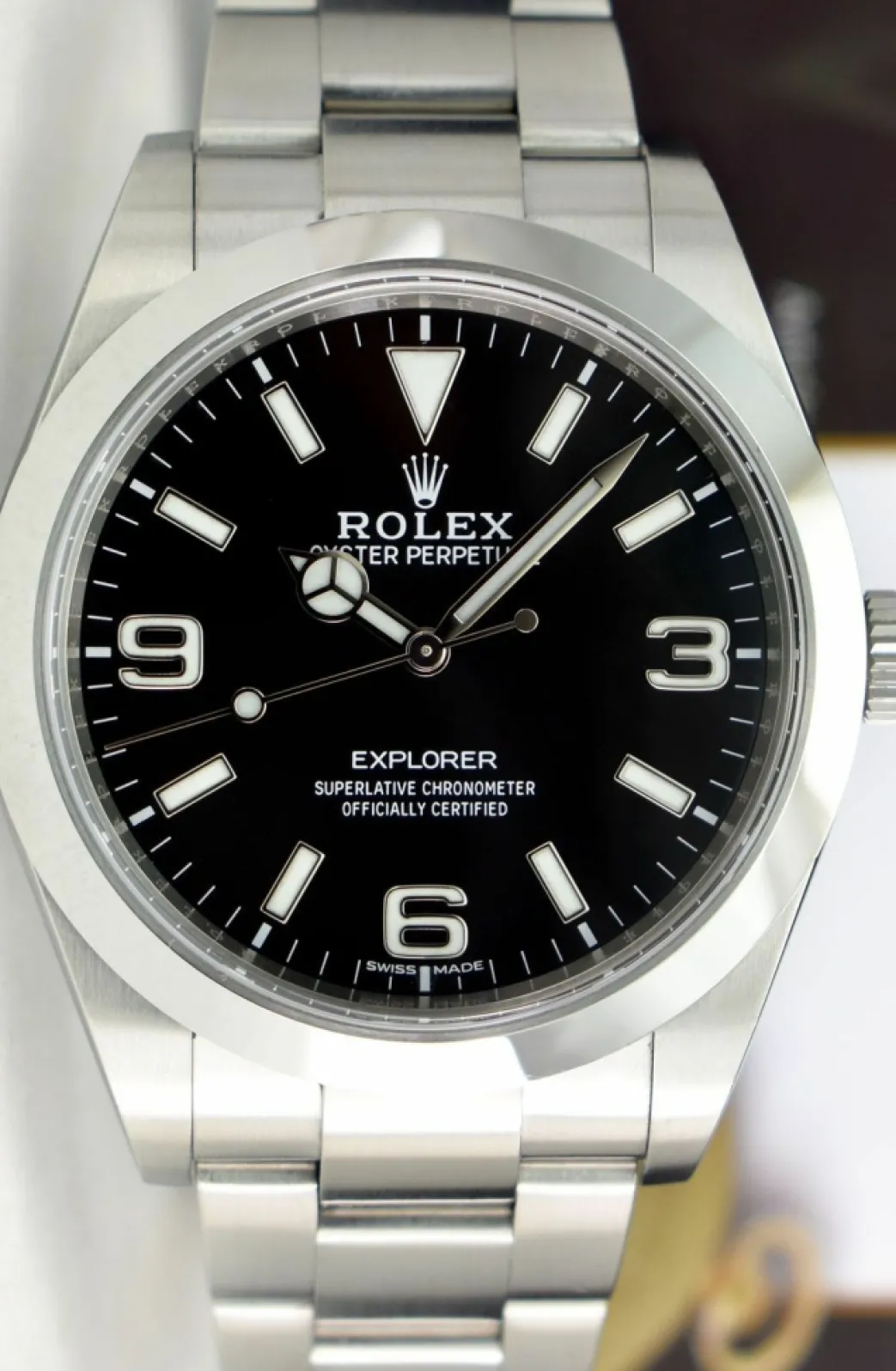 rolex_mm_stainless_steel__1-39.webp Sports Watches | Men's Watches | Sant Blanc ROLEX 39mm Stainless Steel Explorer Black Index Dial Full Blue Lume Model 214270