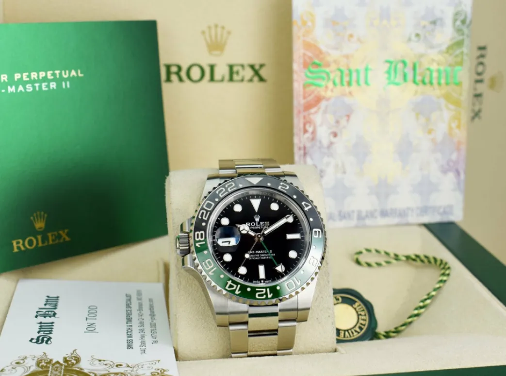 rolex_mm_stainless_steel__2-13.webp Men's Watches | Pilots Professional Watches | Sant Blanc ROLEX 40mm Stainless Steel GMT Master II "Sprite" Bezel Oyster Bracelet Model 126720 VTNR