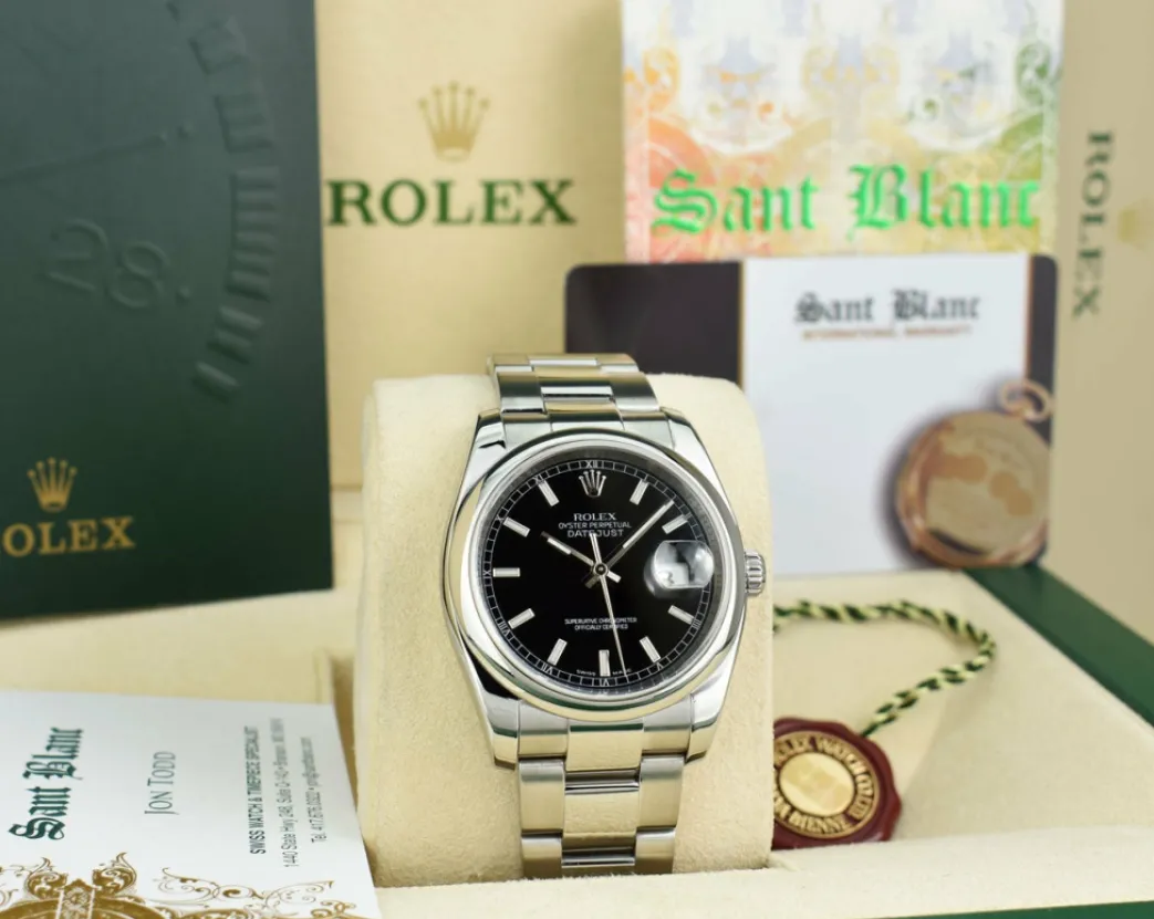 rolex_mm_stainless_steel__2-21.webp Men's Watches | Dress Watches | Sant Blanc ROLEX 36mm Stainless Steel DateJust Black Index Dial Oyster Band Model 116200