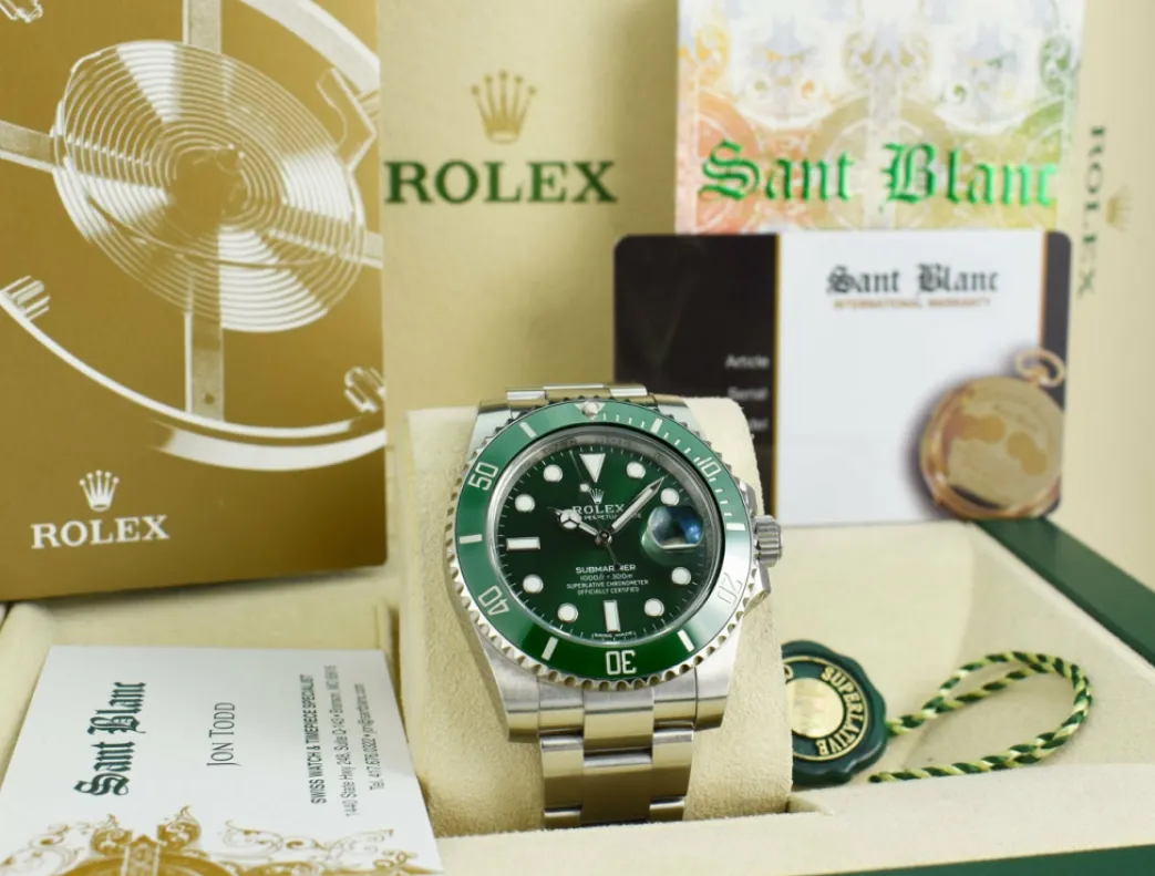 rolex_mm_stainless_steel__2-59.webp Diving Professional Watches | Sports Watches | Sant Blanc ROLEX 40mm Stainless Steel Submariner Green Dial - Ceramic Bezel - Hulk - Model 116610LV
