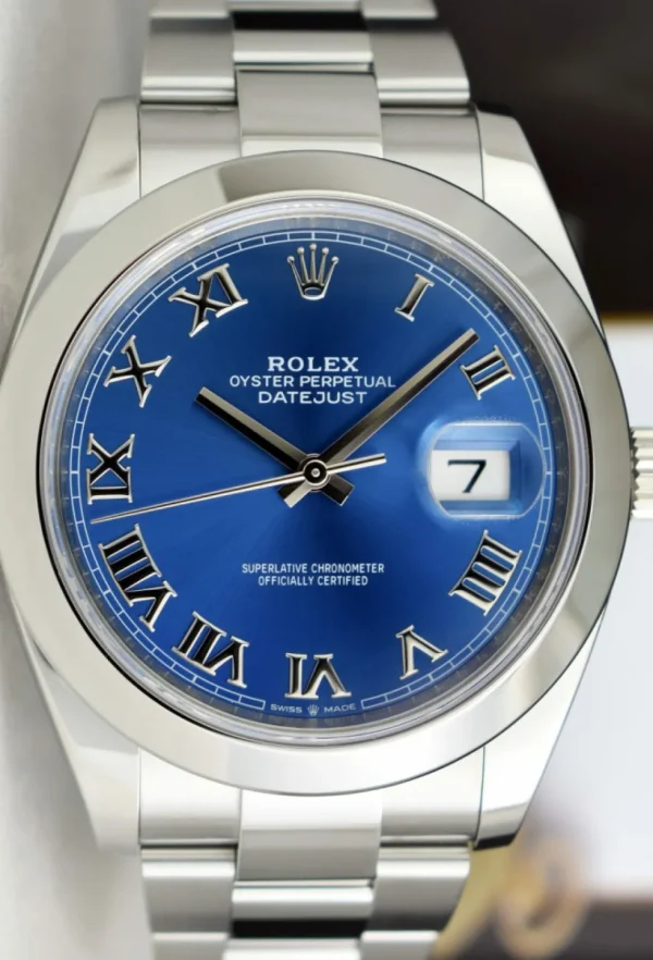Dress Watches | Sant Blanc ROLEX 41mm Stainless Steel DateJust 41 Blue Roman with Box & Card Model 126300