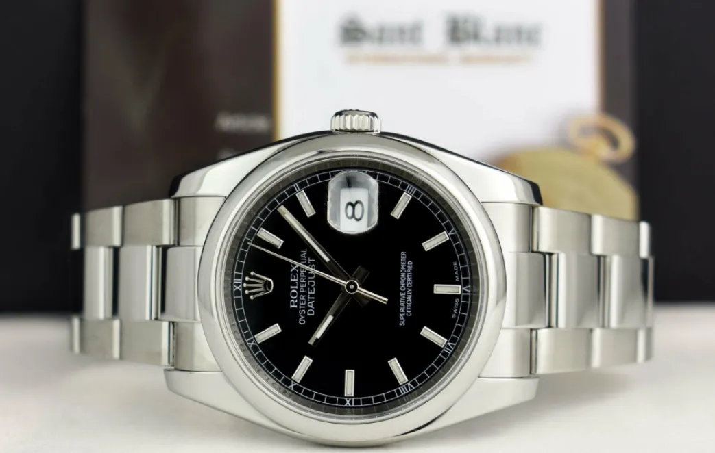 rolex_mm_stainless_steel__3-22.webp Men's Watches | Dress Watches | Sant Blanc ROLEX 36mm Stainless Steel DateJust Black Index Dial Oyster Band Model 116200