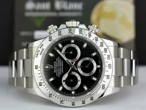 Men's Watches | Racing Professional Watches | Sant Blanc ROLEX 40mm Stainless Steel Daytona Black Index Dial Fat Clasp Box & Card Model 116520