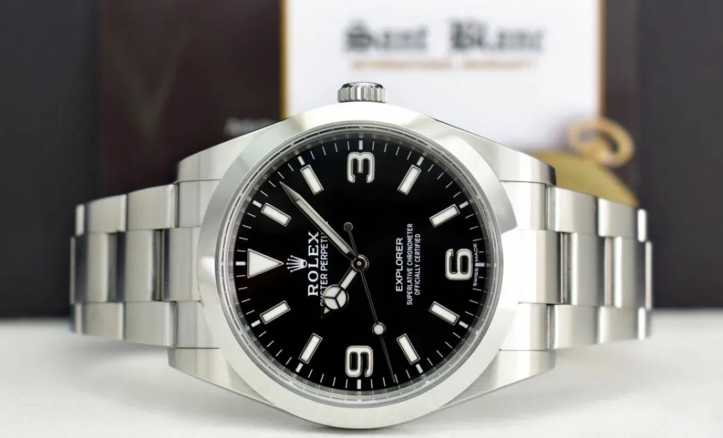 rolex_mm_stainless_steel__3-39.webp Sports Watches | Men's Watches | Sant Blanc ROLEX 39mm Stainless Steel Explorer Black Index Dial Full Blue Lume Model 214270