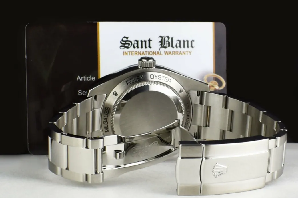 rolex_mm_stainless_steel__3-43.webp Sports Watches | Scientists Professional Watches | Sant Blanc ROLEX 40mm Stainless Steel Milgauss Green Crystal Black Index Dial Model 116400V
