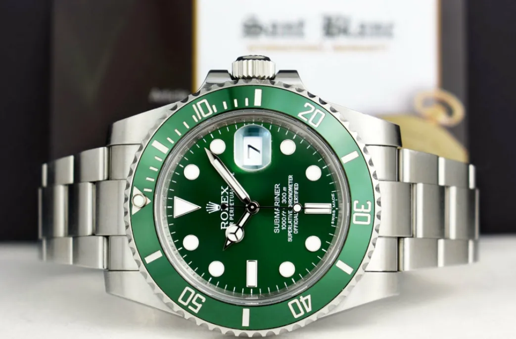 rolex_mm_stainless_steel__3-64.webp Diving Professional Watches | Sports Watches | Sant Blanc Rolex 40mm Stainless Steel Submariner Green "Hulk" Dial Model 116610LV