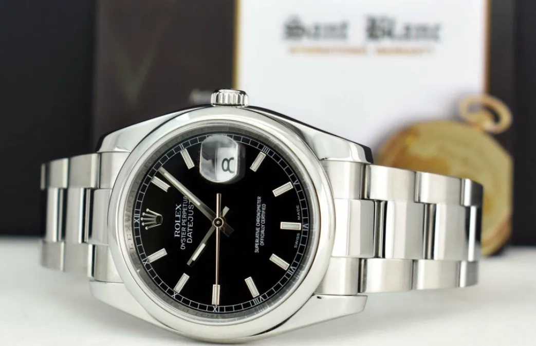 rolex_mm_stainless_steel__4-22.webp Men's Watches | Dress Watches | Sant Blanc ROLEX 36mm Stainless Steel DateJust Black Index Dial Oyster Band Model 116200