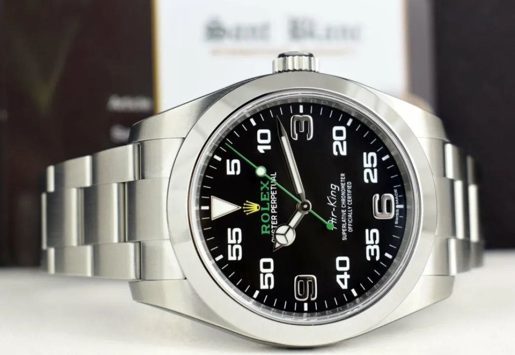 rolex_mm_stainless_steel__4-36.webp Pilots Classic Watches | Men's Watches | Sant Blanc ROLEX 40mm Stainless Steel Air King Black Arabic Dial Model 116900