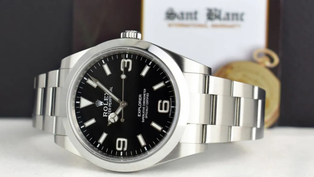 rolex_mm_stainless_steel__4-39.webp Sports Watches | Men's Watches | Sant Blanc ROLEX 39mm Stainless Steel Explorer Black Index Dial Full Blue Lume Model 214270
