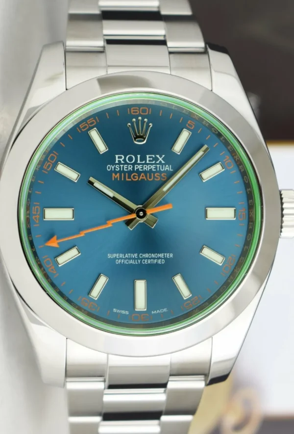 Scientists Professional Watches | Men's Watches | Sant Blanc ROLEX 40mm Stainless Steel Milgauss Blue Index Dial Model 116400GV