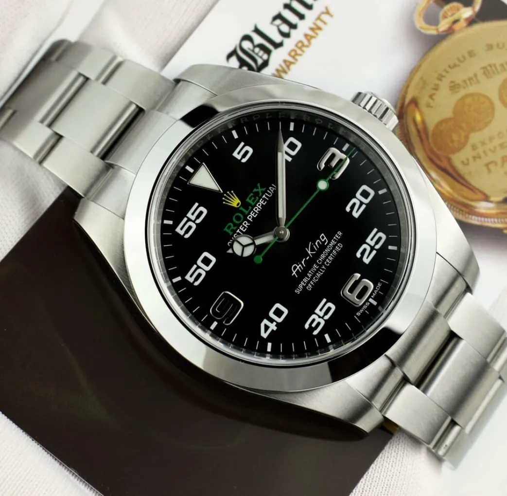 rolex_mm_stainless_steel__5-36.webp Pilots Classic Watches | Men's Watches | Sant Blanc ROLEX 40mm Stainless Steel Air King Black Arabic Dial Model 116900