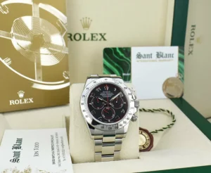 Racing Professional Watches | Sant Blanc ROLEX 40mm Stainless Steel Daytona Black Race Dial Fat Buckle Model 116520