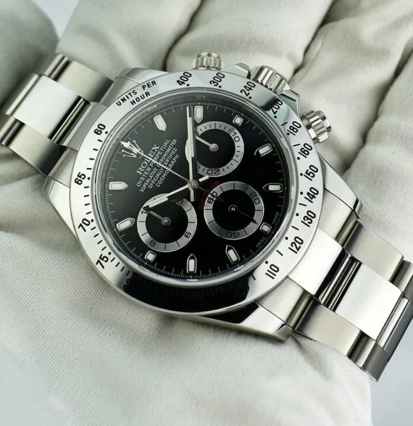 Men's Watches | Racing Professional Watches | Sant Blanc ROLEX 40mm Stainless Steel Daytona Black Index Dial Fat Clasp Box & Card Model 116520