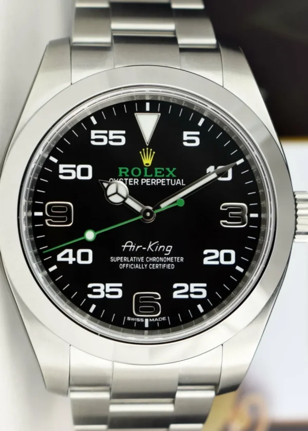 Pilots Classic Watches | Men's Watches | Sant Blanc ROLEX 40mm Stainless Steel Air King Black Arabic Dial Model 116900