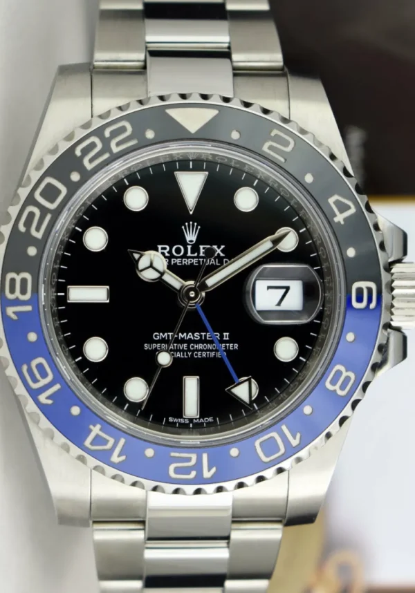 Sports Watches | Men's Watches | Sant Blanc ROLEX 40mm Stainless Steel GMT Master II Blue & Black BATMAN Bezel Model 116710 BLNR