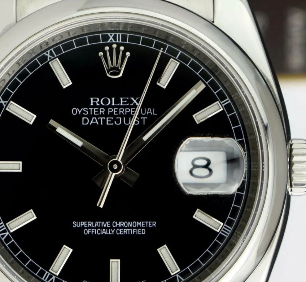 rolex_mm_stainless_steel__9-1.webp Men's Watches | Dress Watches | Sant Blanc ROLEX 36mm Stainless Steel DateJust Black Index Dial Oyster Band Model 116200