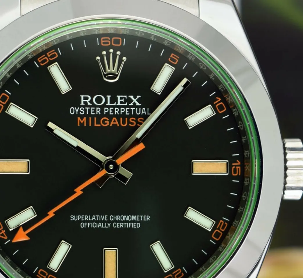 rolex_mm_stainless_steel__9-12.webp Sports Watches | Scientists Professional Watches | Sant Blanc ROLEX 40mm Stainless Steel Milgauss Green Crystal Black Index Model 116400GV