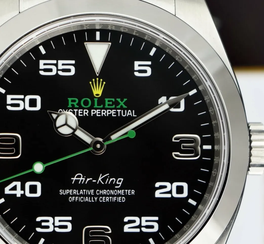 rolex_mm_stainless_steel__9-6.webp Pilots Classic Watches | Men's Watches | Sant Blanc ROLEX 40mm Stainless Steel Air King Black Arabic Dial Model 116900